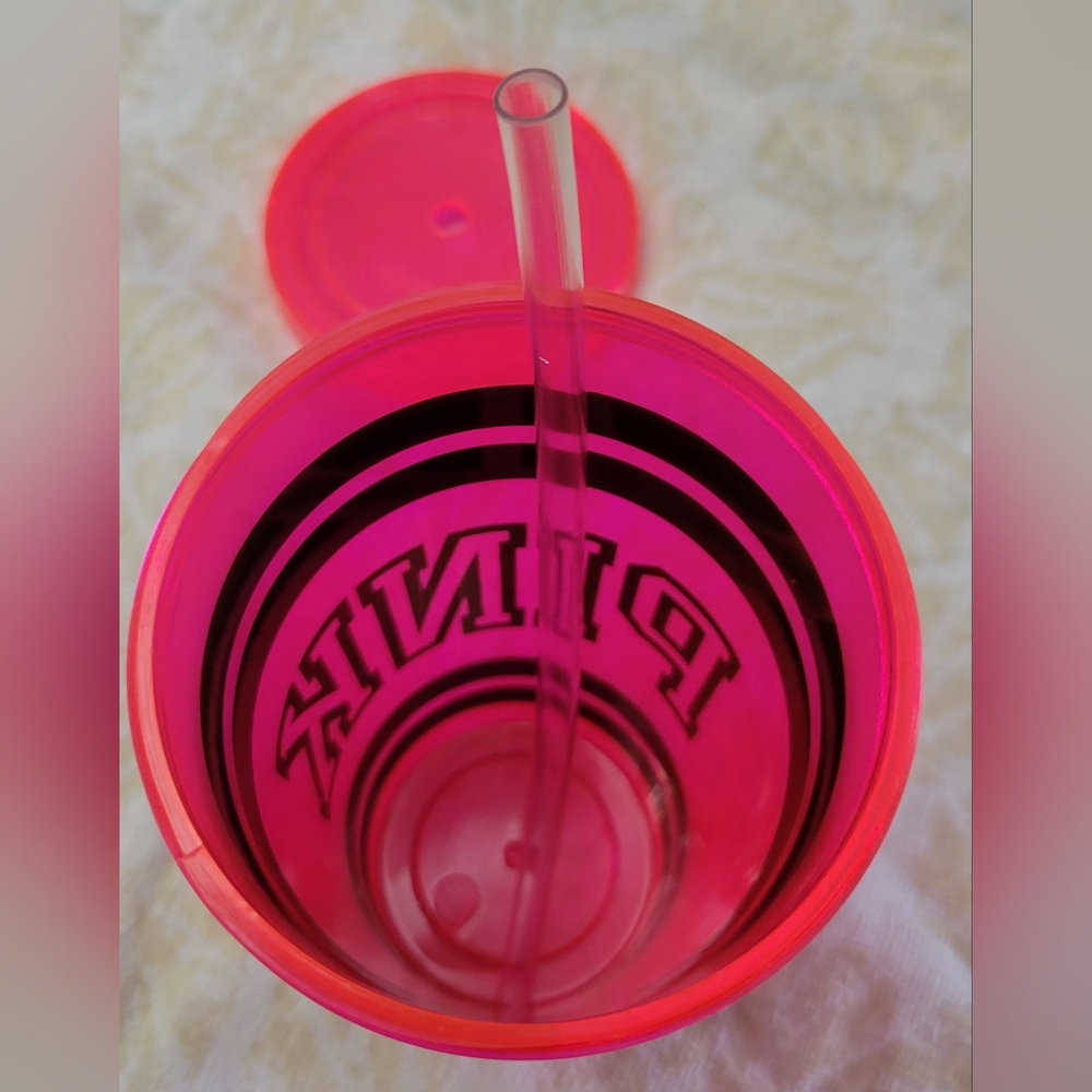 Victoria's Secret PINK Neon Pink Plastic Tumbler w/Black Font with Straw. 24oz. - Picture 6 of 9